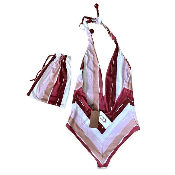 Silvia Tcherassi Macumba One Piece Swimsuit in Plum Gradient Stripes Sz L $290 - Picture 8 of 12
